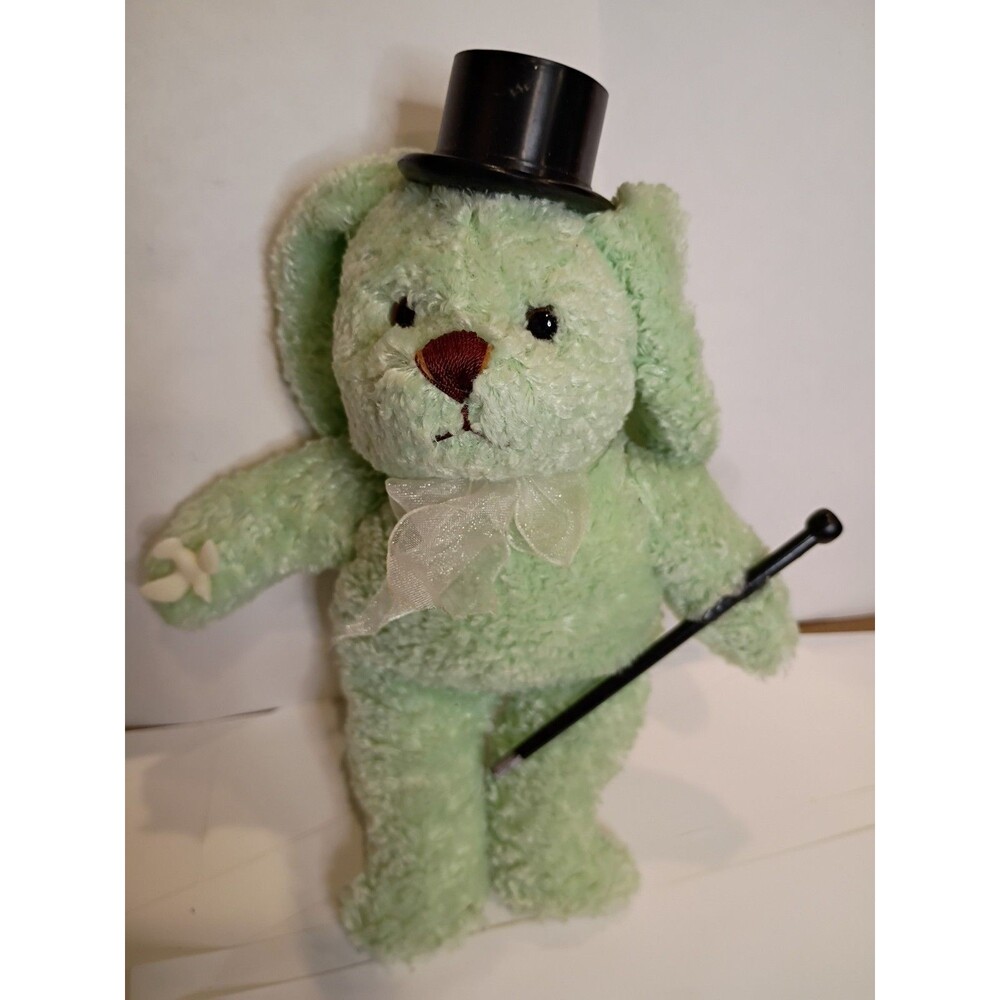 Vintage Green Plush Bunny Rabbit With Top Hat And Cane